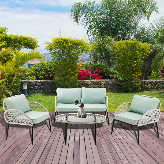 Corrigan Studio® Kreindler Wicker/rattan 4 Person Seating Group With